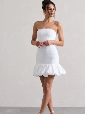 Club L London Liscia White Bandeau Mini Dress With Ruffle Trim
